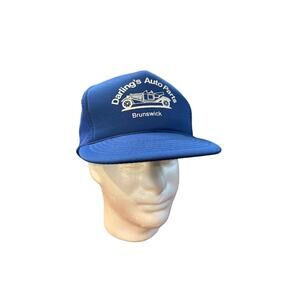 Vintage snapback hat Darlings Automotive hat dad trucker car blue and white mesh